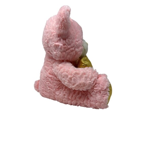 Plush Pink Teddy Bear Golden Heart Feet Hello Cutie Pie Stuffed Animal Valentine - Picture 4 of 9